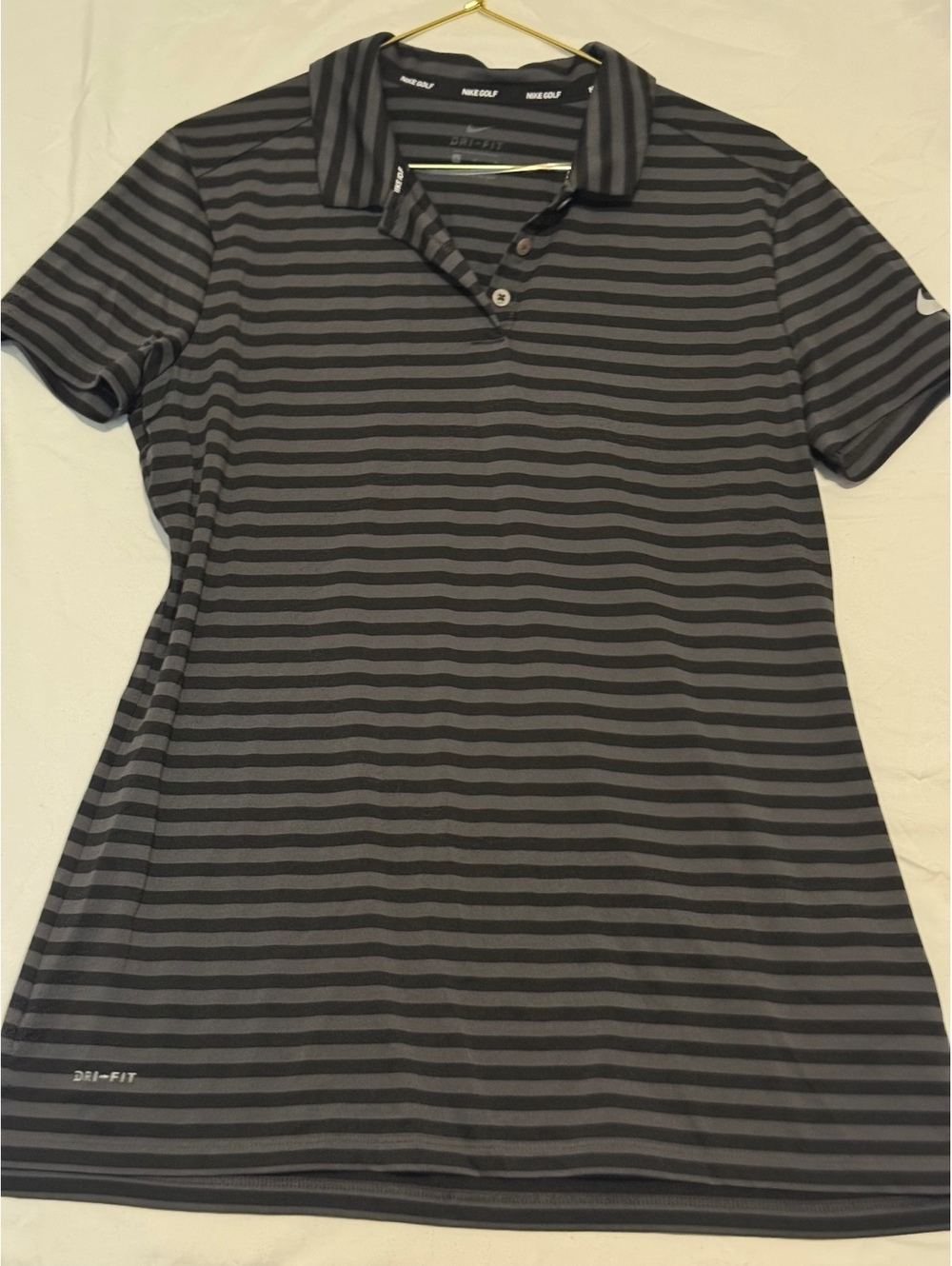 Nike Golf Dri-FIT Gray Striped Short Sleeve Polo Shirt - Size Large